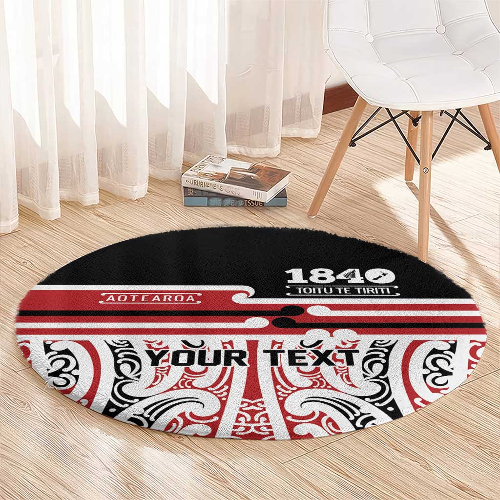 Personalised Toitu Te Tiriti Aotearoa 1840 Round Carpet Red Kowhaiwhai Puhoro - Polynesian Pride