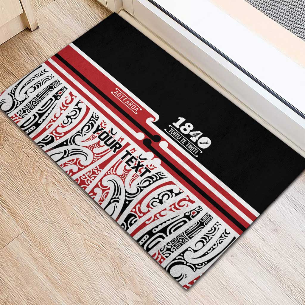 Personalised Toitu Te Tiriti Aotearoa 1840 Rubber Doormat Red Kowhaiwhai Puhoro - Polynesian Pride
