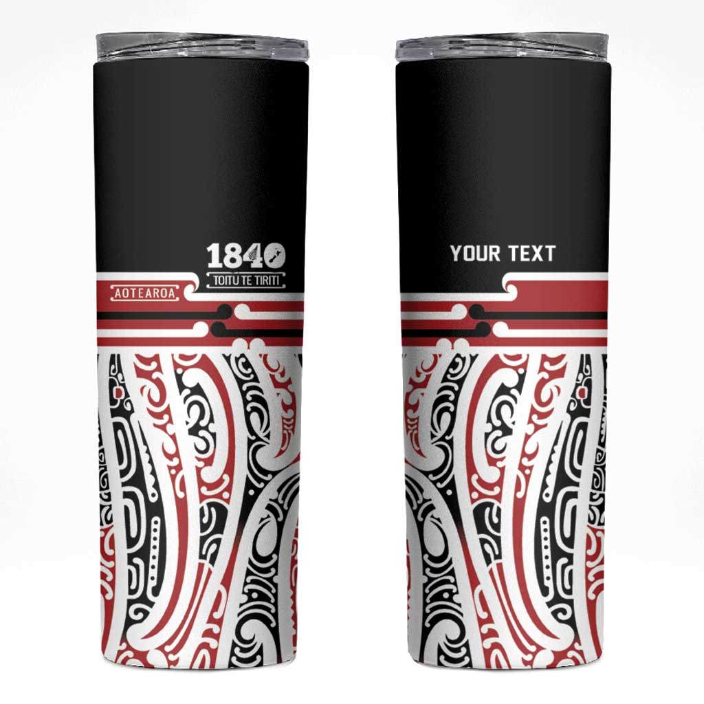 Personalised Toitu Te Tiriti Aotearoa 1840 Skinny Tumbler Red Kowhaiwhai Puhoro - Polynesian Pride