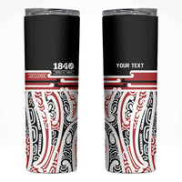 Personalised Toitu Te Tiriti Aotearoa 1840 Skinny Tumbler Red Kowhaiwhai Puhoro LT9 Black - Polynesian Pride