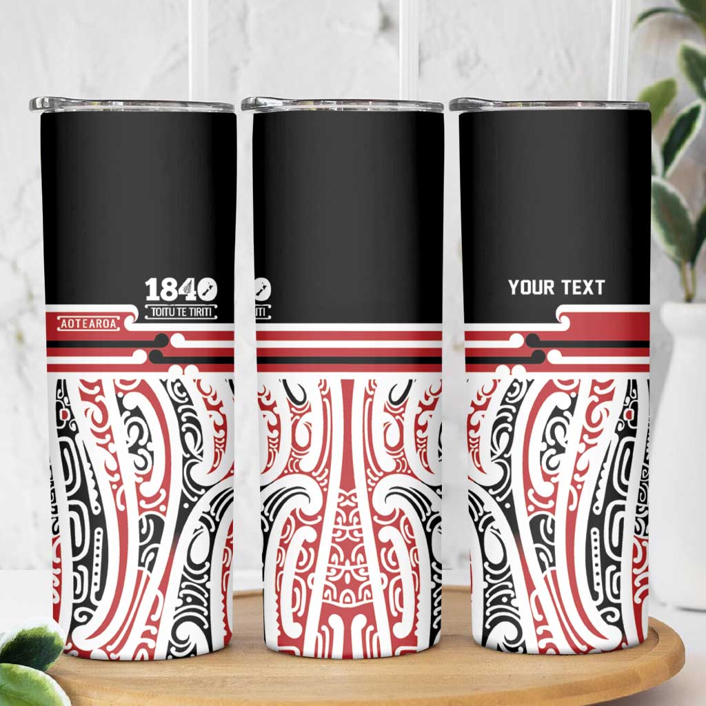 Personalised Toitu Te Tiriti Aotearoa 1840 Skinny Tumbler Red Kowhaiwhai Puhoro LT9 - Polynesian Pride