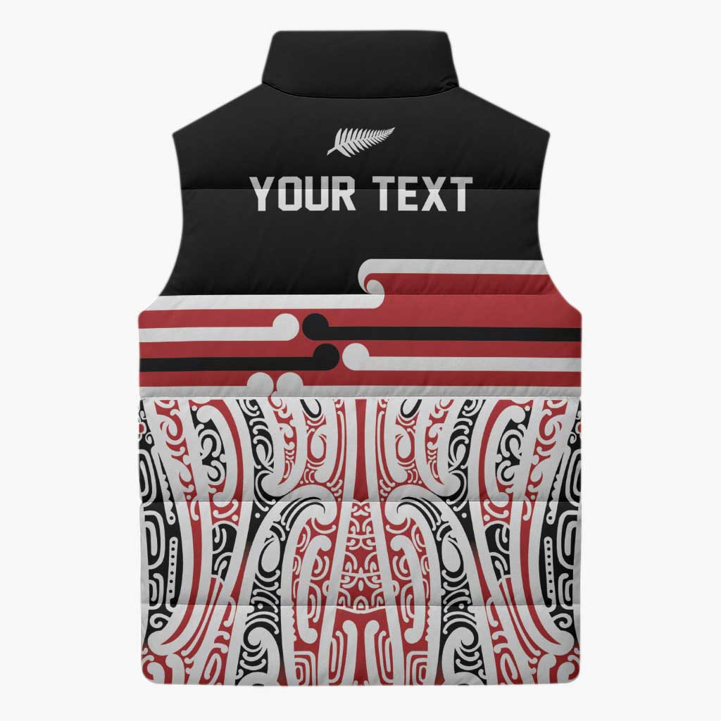 Personalised Toitu Te Tiriti Aotearoa 1840 Sleeveless Puffer Jacket Red Kowhaiwhai Puhoro - Polynesian Pride