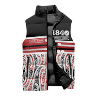 Personalised Toitu Te Tiriti Aotearoa 1840 Sleeveless Puffer Jacket Red Kowhaiwhai Puhoro - Polynesian Pride
