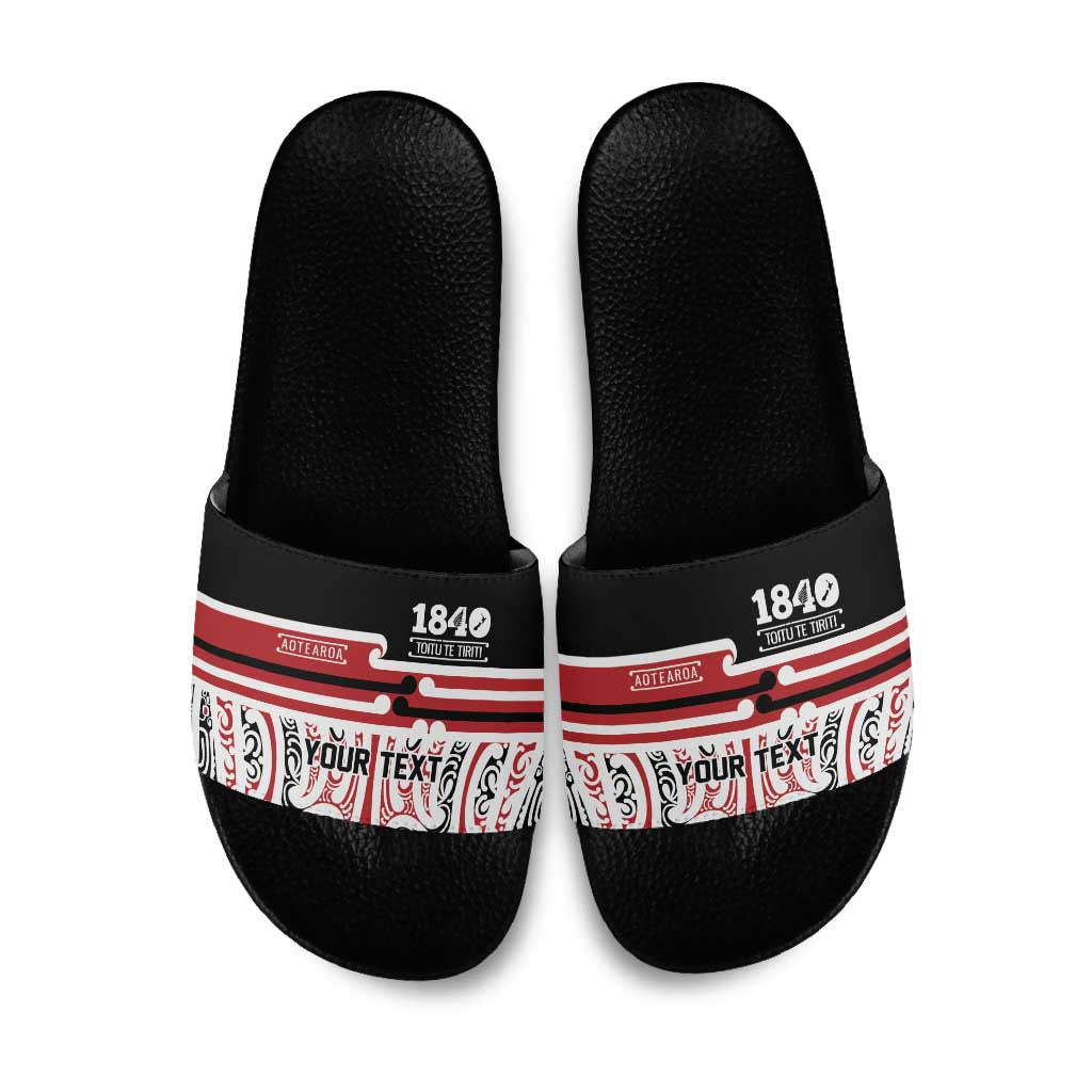 Personalised Toitu Te Tiriti Aotearoa 1840 Slide Sandals Red Kowhaiwhai Puhoro - Polynesian Pride