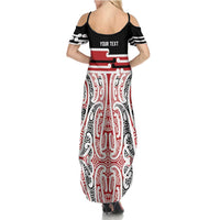 Personalised Toitu Te Tiriti Aotearoa 1840 Summer Maxi Dress Red Kowhaiwhai Puhoro - Polynesian Pride