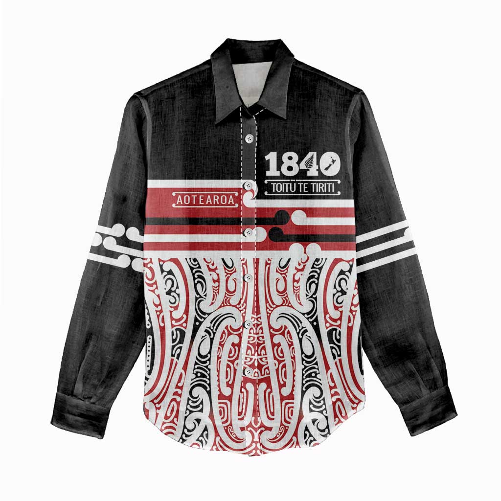 Personalised Toitu Te Tiriti Aotearoa 1840 Women Casual Shirt Red Kowhaiwhai Puhoro - Polynesian Pride