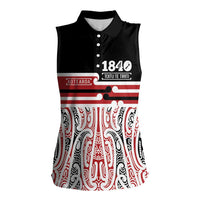 Personalised Toitu Te Tiriti Aotearoa 1840 Women Sleeveless Polo Shirt Red Kowhaiwhai Puhoro LT9 Female Black - Polynesian Pride