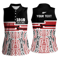 Personalised Toitu Te Tiriti Aotearoa 1840 Women Sleeveless Polo Shirt Red Kowhaiwhai Puhoro LT9 - Polynesian Pride
