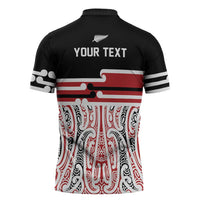 Personalised Toitu Te Tiriti Aotearoa 1840 Zipper Polo Shirt Red Kowhaiwhai Puhoro - Polynesian Pride