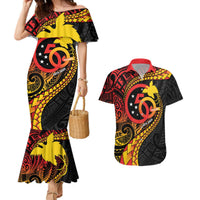 Papua New Guinea Tribal Tattoo Couples Matching Mermaid Dress and Hawaiian Shirt 50th Independence Anniversary LT9 Black - Polynesian Pride