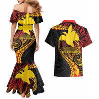 Papua New Guinea Tribal Tattoo Couples Matching Mermaid Dress and Hawaiian Shirt 50th Independence Anniversary LT9 - Polynesian Pride
