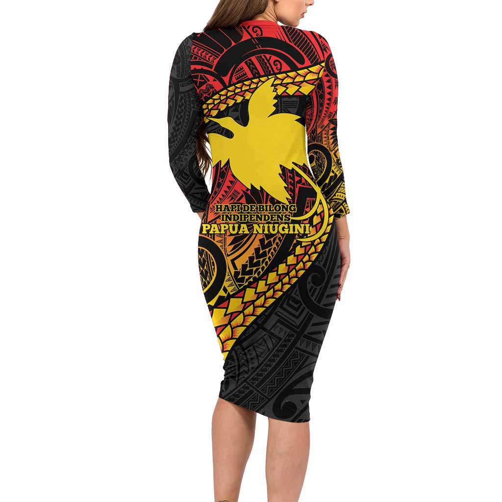 Papua New Guinea Tribal Tattoo Family Matching Long Sleeve Bodycon Dress and Hawaiian Shirt 50th Independence Anniversary LT9 - Polynesian Pride