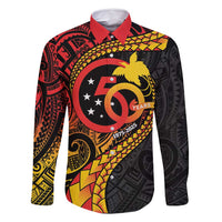 Papua New Guinea Tribal Tattoo Family Matching Mermaid Dress and Hawaiian Shirt 50th Independence Anniversary LT9 Dad's Shirt - Long Sleeve Black - Polynesian Pride
