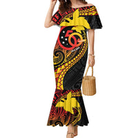 Papua New Guinea Tribal Tattoo Family Matching Mermaid Dress and Hawaiian Shirt 50th Independence Anniversary LT9 Mom's Dress Black - Polynesian Pride