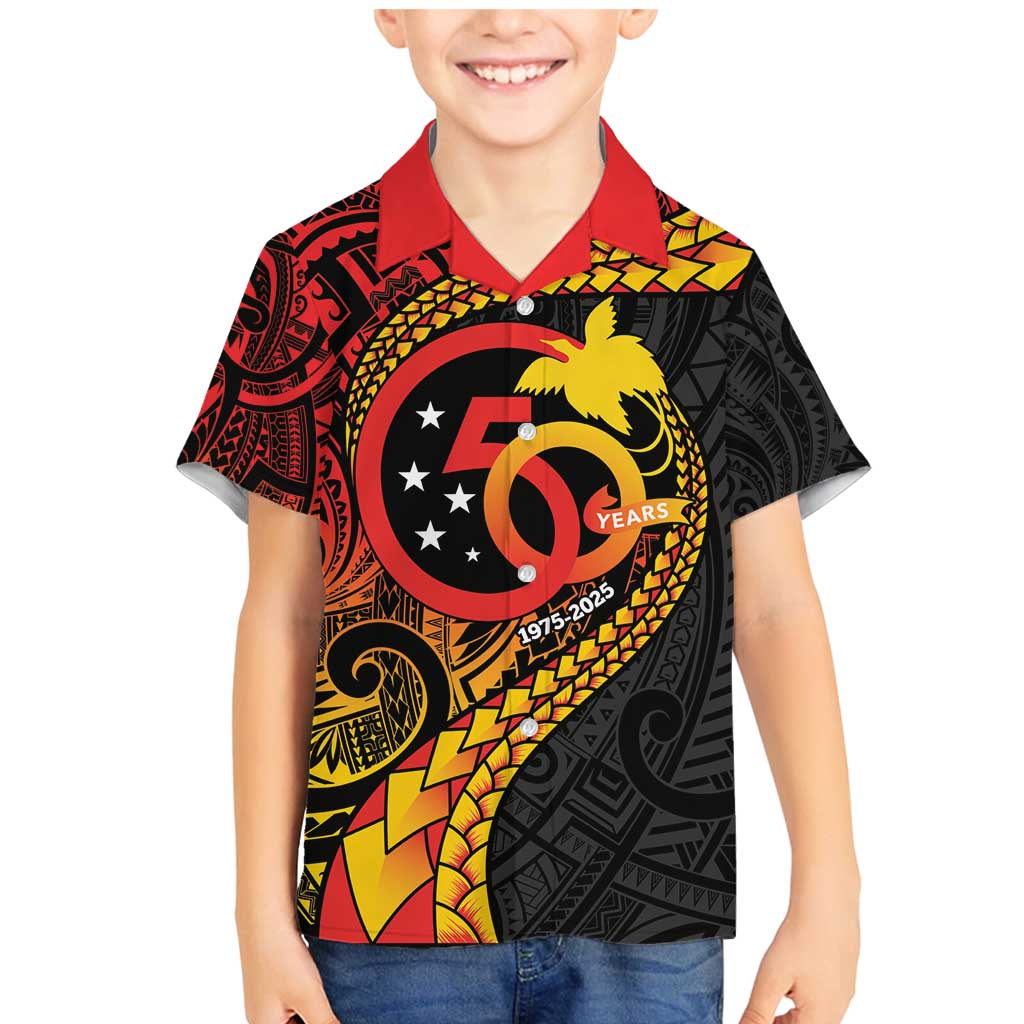 Papua New Guinea Tribal Tattoo Family Matching Mermaid Dress and Hawaiian Shirt 50th Independence Anniversary LT9 Son's Shirt Black - Polynesian Pride