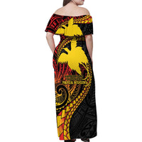Papua New Guinea Tribal Tattoo Family Matching Off Shoulder Maxi Dress and Hawaiian Shirt 50th Independence Anniversary LT9 - Polynesian Pride