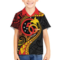 Papua New Guinea Tribal Tattoo Family Matching Off Shoulder Maxi Dress and Hawaiian Shirt 50th Independence Anniversary LT9 Son's Shirt Black - Polynesian Pride