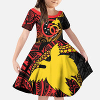 Papua New Guinea Tribal Tattoo Family Matching Puletasi and Hawaiian Shirt 50th Independence Anniversary LT9 Daughter's Dress Black - Polynesian Pride