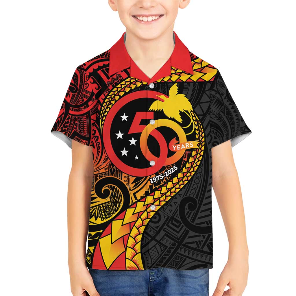 Papua New Guinea Tribal Tattoo Family Matching Puletasi and Hawaiian Shirt 50th Independence Anniversary LT9 Son's Shirt Black - Polynesian Pride