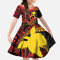 Papua New Guinea Tribal Tattoo Family Matching Short Sleeve Bodycon Dress and Hawaiian Shirt 50th Independence Anniversary LT9 Daughter's Dress Black - Polynesian Pride