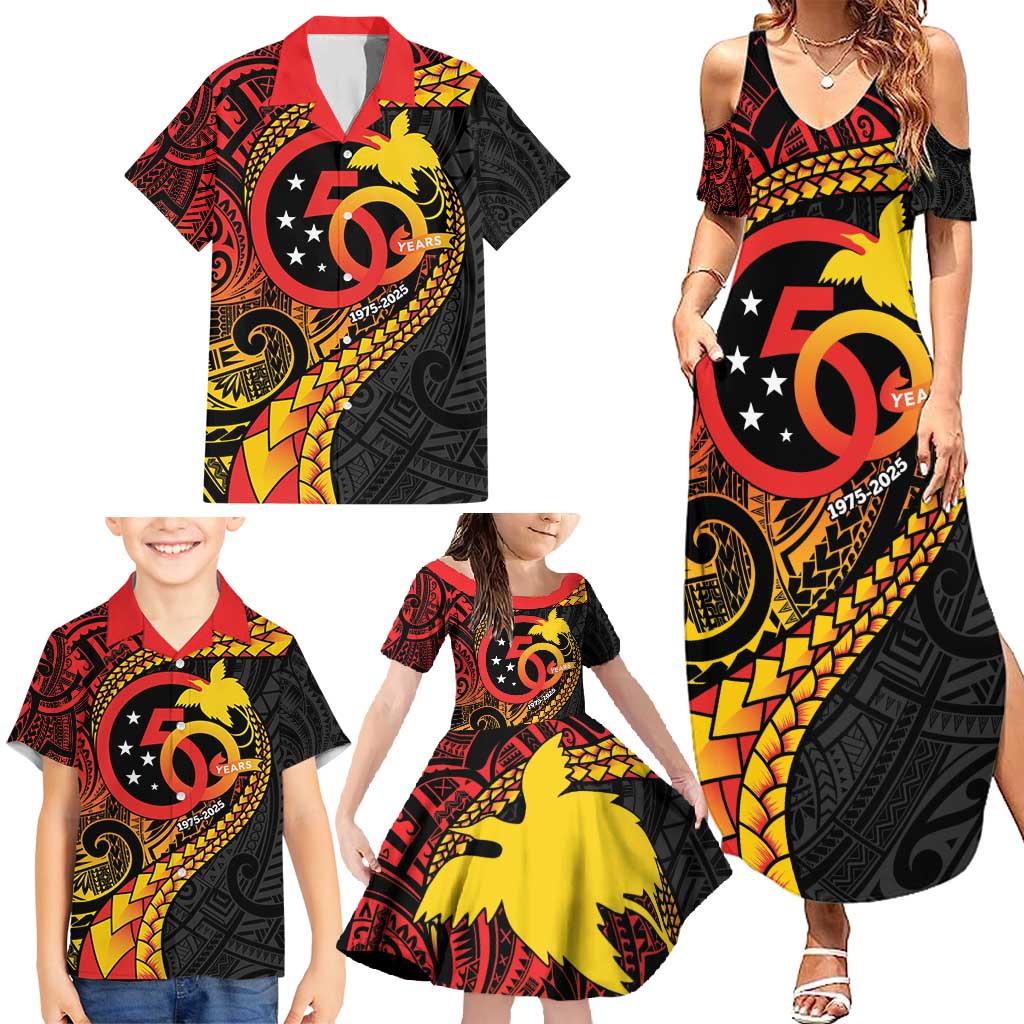 Papua New Guinea Tribal Tattoo Family Matching Summer Maxi Dress and Hawaiian Shirt 50th Independence Anniversary LT9 - Polynesian Pride