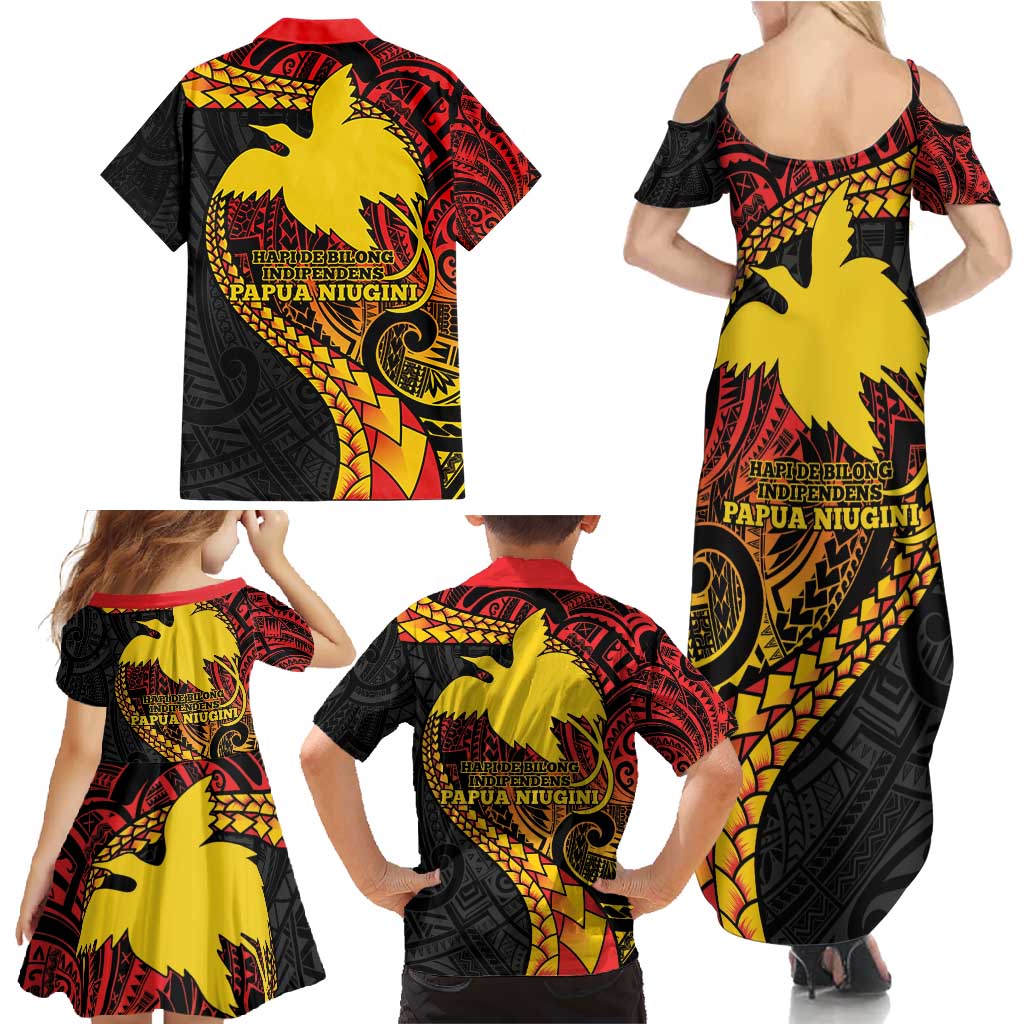 Papua New Guinea Tribal Tattoo Family Matching Summer Maxi Dress and Hawaiian Shirt 50th Independence Anniversary LT9 - Polynesian Pride