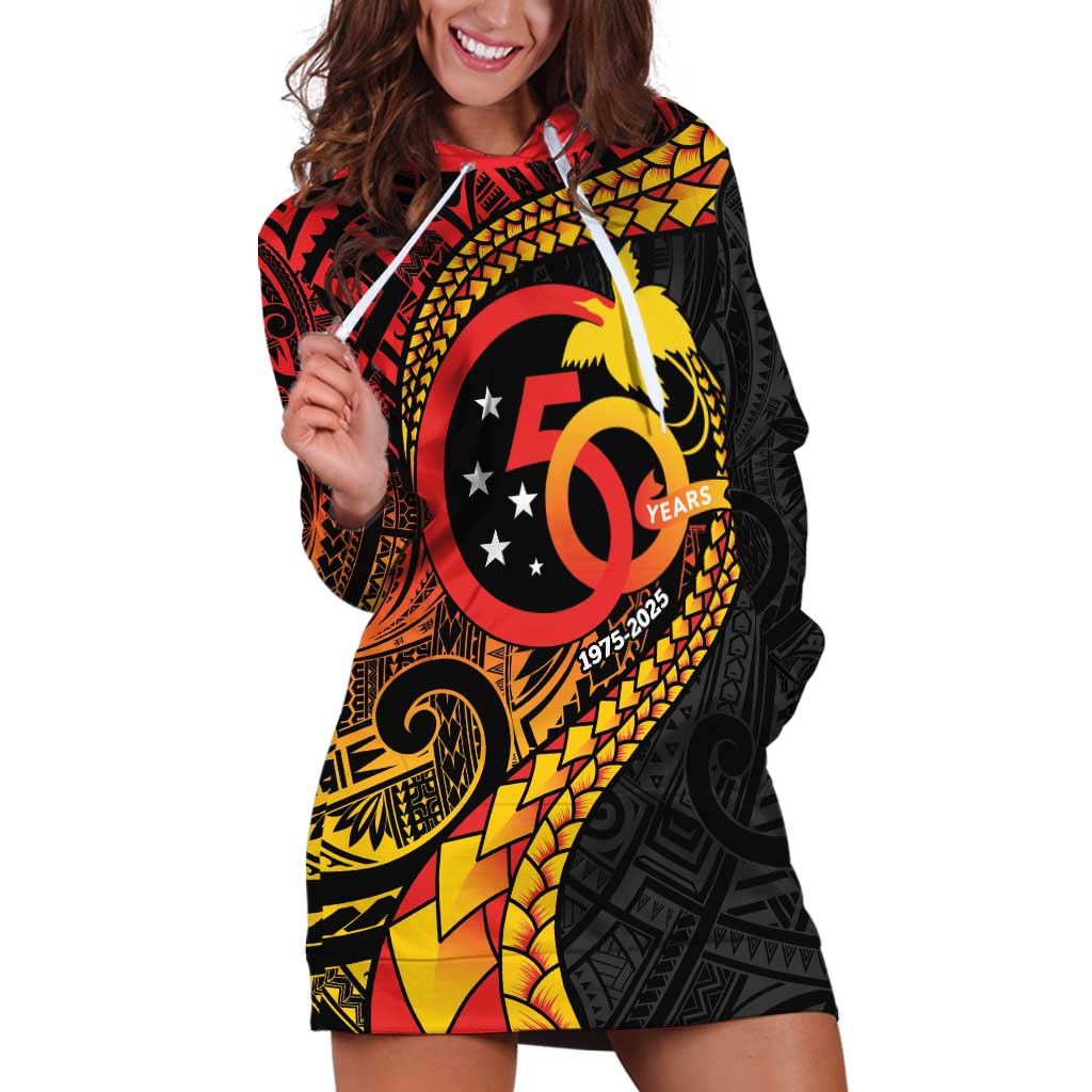 Papua New Guinea Tribal Tattoo Hoodie Dress 50th Independence Anniversary
