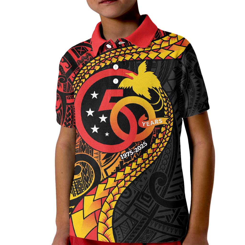 Papua New Guinea Tribal Tattoo Kid Polo Shirt 50th Independence Anniversary