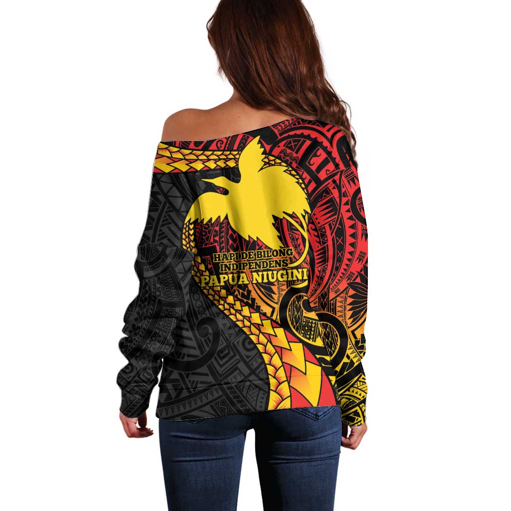 Papua New Guinea Tribal Tattoo Off Shoulder Sweater 50th Independence Anniversary LT9 - Polynesian Pride