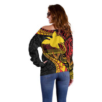 Papua New Guinea Tribal Tattoo Off Shoulder Sweater 50th Independence Anniversary LT9 - Polynesian Pride