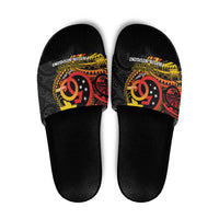 Papua New Guinea Tribal Tattoo Slide Sandals 50th Independence Anniversary LT9 Black - Polynesian Pride