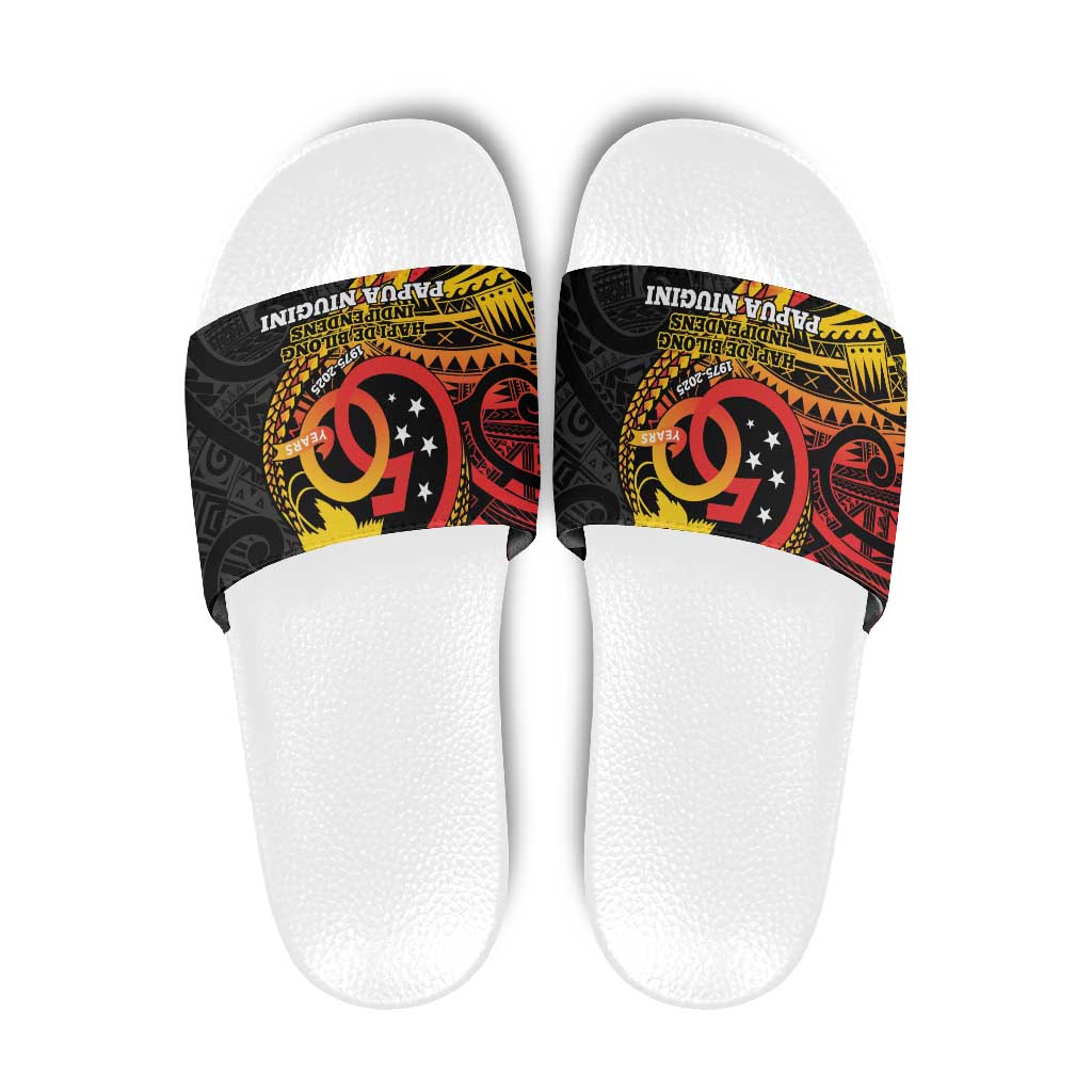 Papua New Guinea Tribal Tattoo Slide Sandals 50th Independence Anniversary LT9 Black - Polynesian Pride