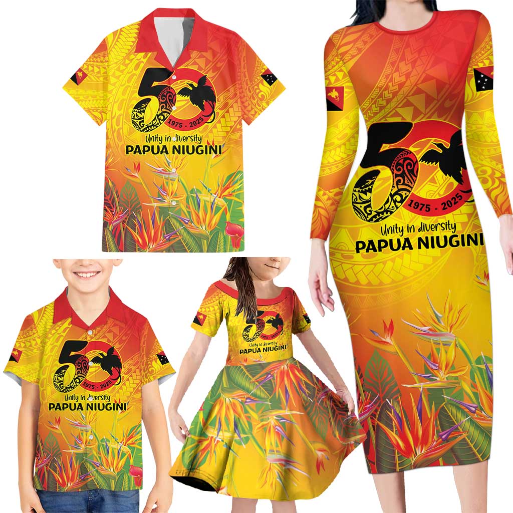 Papua New Guinea Unity in Diversity Family Matching Long Sleeve Bodycon Dress and Hawaiian Shirt 50th Indipendens Papua Niugini LT9 - Polynesian Pride