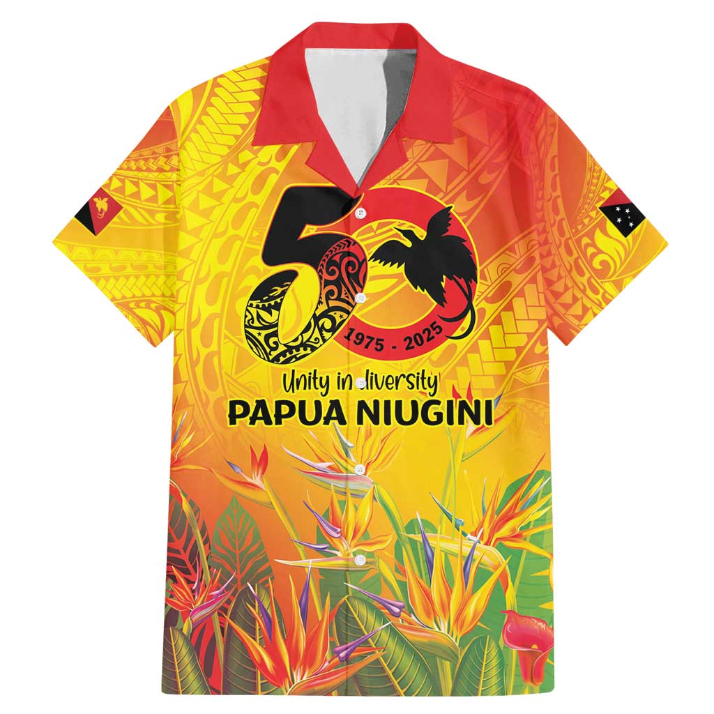 Papua New Guinea Unity in Diversity Family Matching Mermaid Dress and Hawaiian Shirt 50th Indipendens Papua Niugini LT9 Dad's Shirt - Short Sleeve Gold - Polynesian Pride