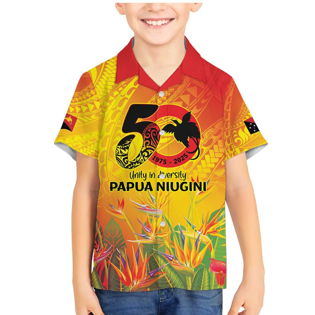 Papua New Guinea Unity in Diversity Family Matching Mermaid Dress and Hawaiian Shirt 50th Indipendens Papua Niugini LT9 Son's Shirt Gold - Polynesian Pride