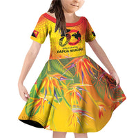 Papua New Guinea Unity in Diversity Family Matching Off Shoulder Short Dress and Hawaiian Shirt 50th Indipendens Papua Niugini LT9 Daughter's Dress Gold - Polynesian Pride