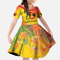 Papua New Guinea Unity in Diversity Family Matching Short Sleeve Bodycon Dress and Hawaiian Shirt 50th Indipendens Papua Niugini LT9 Daughter's Dress Gold - Polynesian Pride