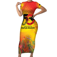 Papua New Guinea Unity in Diversity Family Matching Short Sleeve Bodycon Dress and Hawaiian Shirt 50th Indipendens Papua Niugini LT9 Mom's Dress Gold - Polynesian Pride