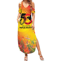 Papua New Guinea Unity in Diversity Family Matching Summer Maxi Dress and Hawaiian Shirt 50th Indipendens Papua Niugini LT9 Mom's Dress Gold - Polynesian Pride