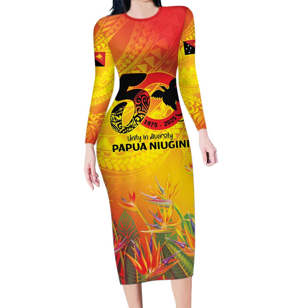Papua New Guinea Unity in Diversity Long Sleeve Bodycon Dress 50th Indipendens Papua Niugini