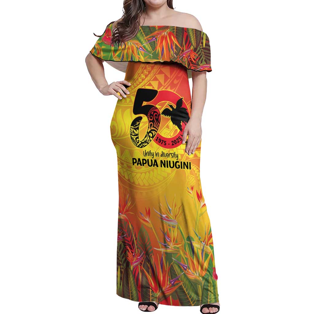 Papua New Guinea Unity in Diversity Off Shoulder Maxi Dress 50th Indipendens Papua Niugini