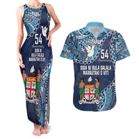 Personalised Fiji 54th Anniversary Couples Matching Tank Maxi Dress and Hawaiian Shirt Siga Ni Bula Galala Marautaki O Viti LT9 Blue - Polynesian Pride