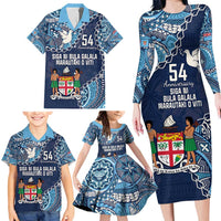 Personalised Fiji 54th Anniversary Family Matching Long Sleeve Bodycon Dress and Hawaiian Shirt Siga Ni Bula Galala Marautaki O Viti LT9 - Polynesian Pride