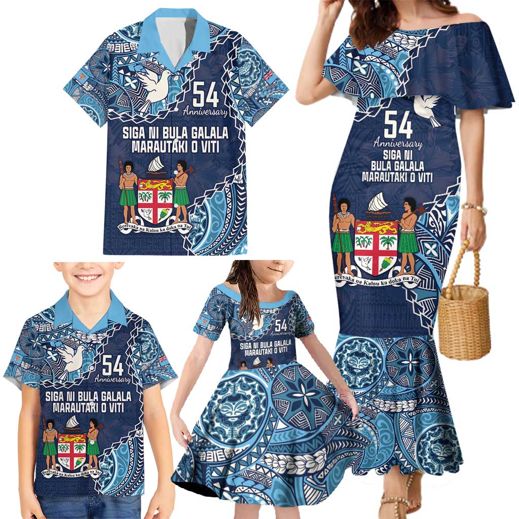 Personalised Fiji 54th Anniversary Family Matching Mermaid Dress and Hawaiian Shirt Siga Ni Bula Galala Marautaki O Viti LT9 - Polynesian Pride