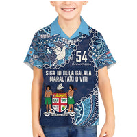 Personalised Fiji 54th Anniversary Family Matching Mermaid Dress and Hawaiian Shirt Siga Ni Bula Galala Marautaki O Viti LT9 Son's Shirt Blue - Polynesian Pride