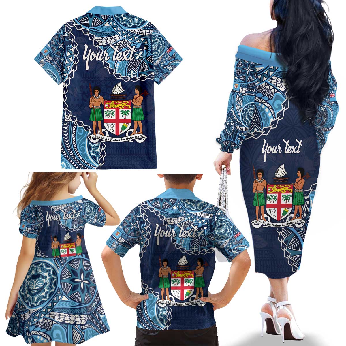 Personalised Fiji 54th Anniversary Family Matching Off The Shoulder Long Sleeve Dress and Hawaiian Shirt Siga Ni Bula Galala Marautaki O Viti LT9 - Polynesian Pride