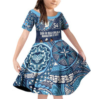 Personalised Fiji 54th Anniversary Family Matching Off Shoulder Short Dress and Hawaiian Shirt Siga Ni Bula Galala Marautaki O Viti LT9 Daughter's Dress Blue - Polynesian Pride