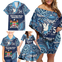 Personalised Fiji 54th Anniversary Family Matching Off Shoulder Short Dress and Hawaiian Shirt Siga Ni Bula Galala Marautaki O Viti LT9 - Polynesian Pride