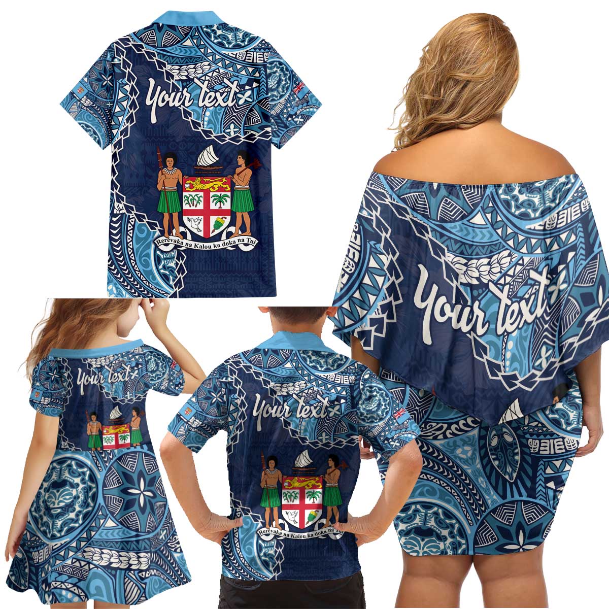 Personalised Fiji 54th Anniversary Family Matching Off Shoulder Short Dress and Hawaiian Shirt Siga Ni Bula Galala Marautaki O Viti LT9 - Polynesian Pride