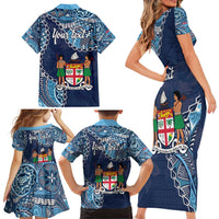 Personalised Fiji 54th Anniversary Family Matching Short Sleeve Bodycon Dress and Hawaiian Shirt Siga Ni Bula Galala Marautaki O Viti LT9 - Polynesian Pride